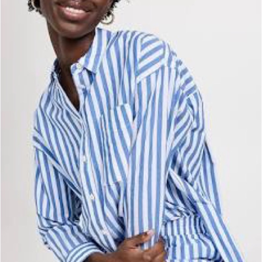 Madewell The Signature Poplin Oversized Shirt in Springy Stripe and Shorts Set